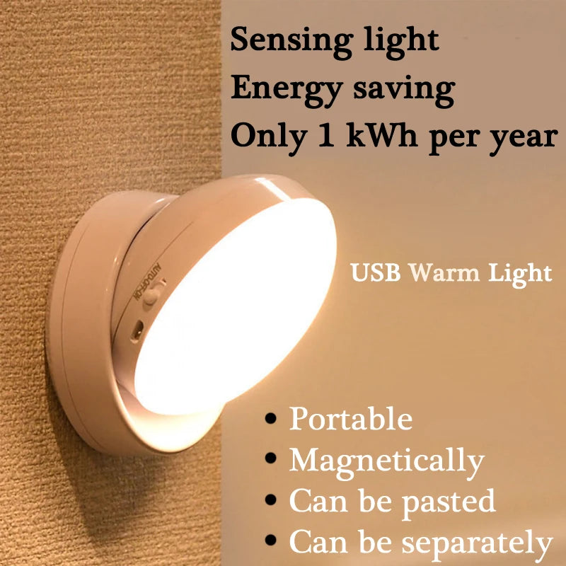 Motion Sensor LED Night Light – USB Rechargeable & Silent Glow