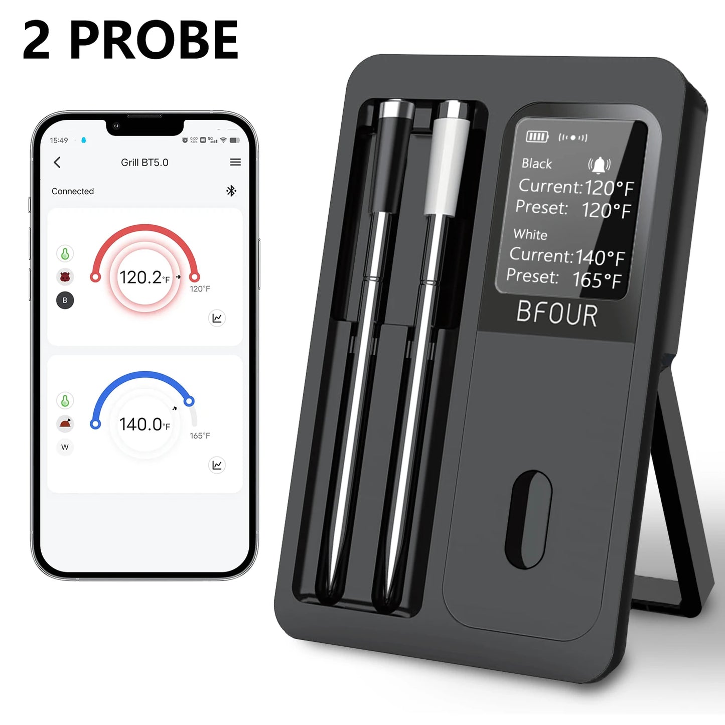Wireless Bluetooth Meat Thermometer with LCD & Waterproof Probes