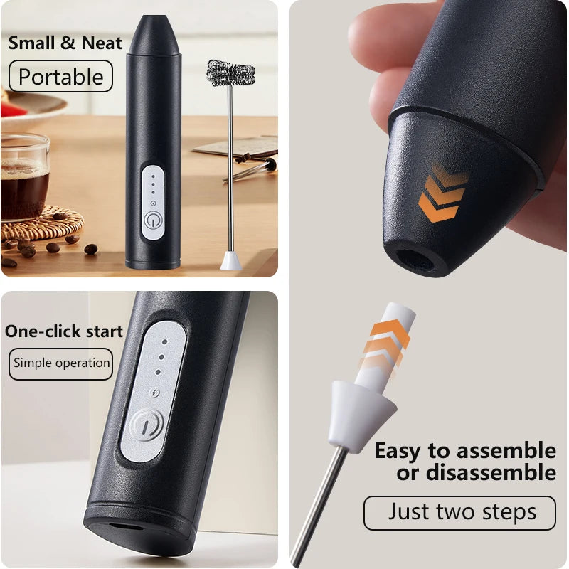Wireless Electric Milk Frother USB Handheld Whisk for Coffee & Cappuccino