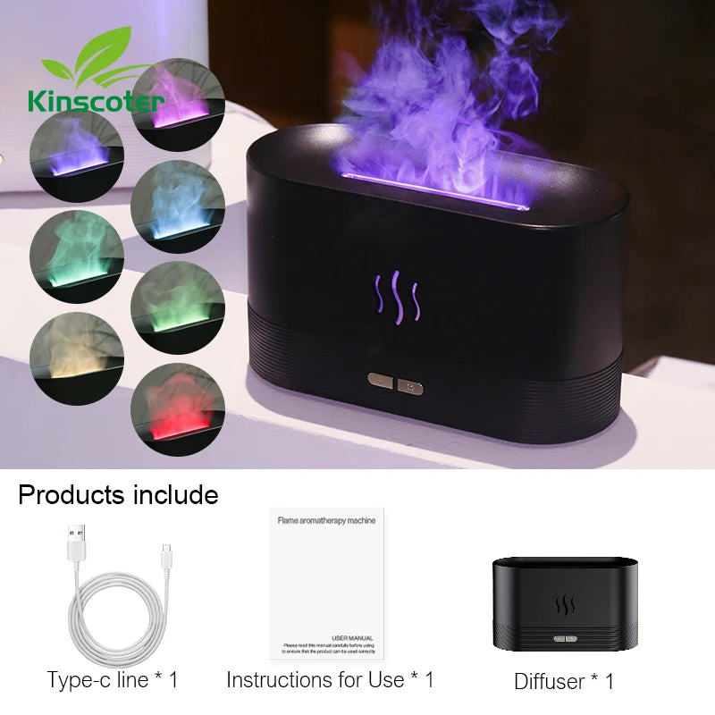 Aroma Diffuser – Cool Mist Humidifier, LED Flame Lamp & Essential Oil Fogger