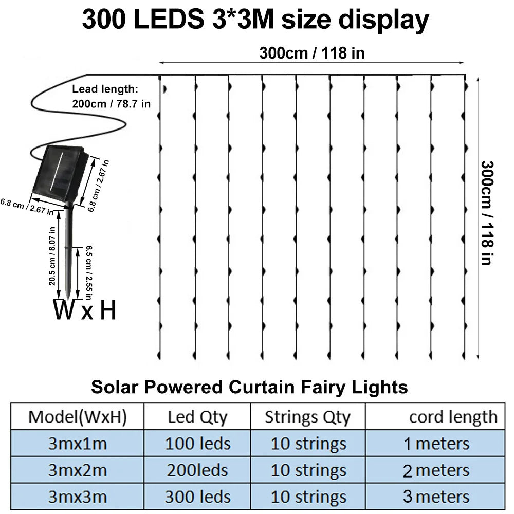 Solar Curtain Fairy Lights | 300 LEDs for Outdoor, Garden & Holiday Magic
