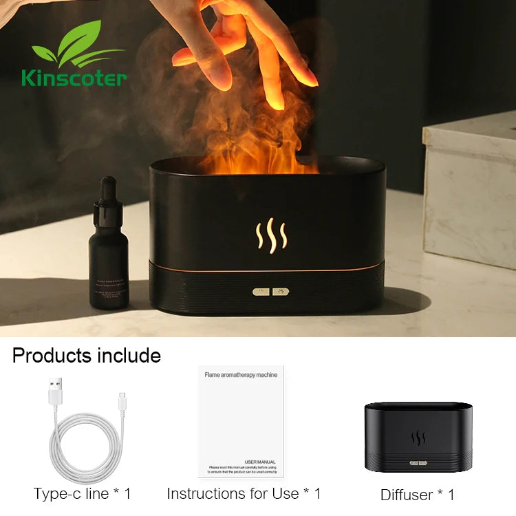 Aroma Diffuser – Cool Mist Humidifier, LED Flame Lamp & Essential Oil Fogger