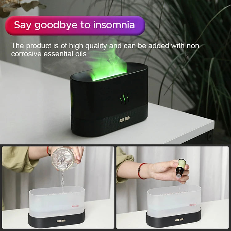 Aroma Diffuser – Cool Mist Humidifier, LED Flame Lamp & Essential Oil Fogger