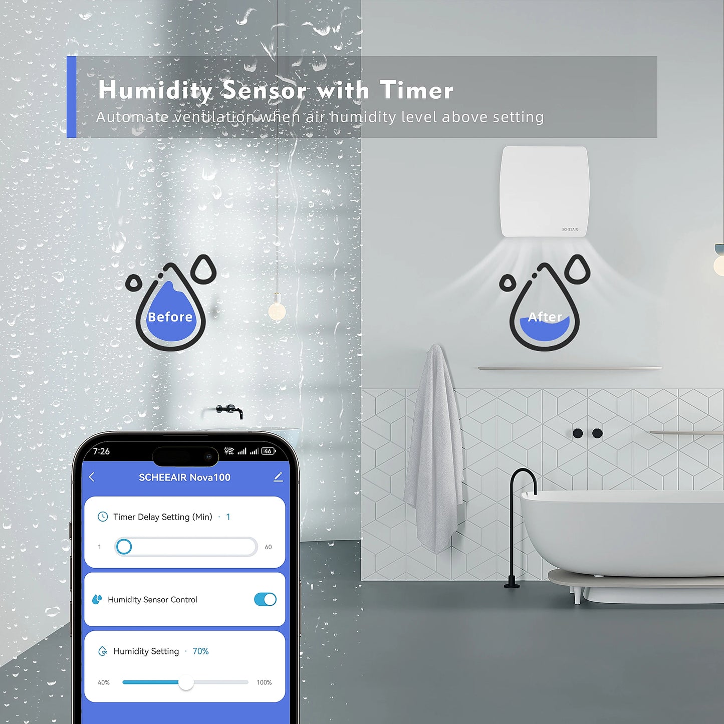 Smart Life WiFi Bathroom Exhaust Fan with Humidity & Motion Sensors