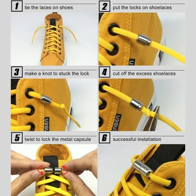 No-Tie Elastic Shoelaces with Metal Lock