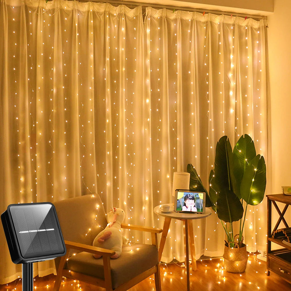 Solar Curtain Fairy Lights | 300 LEDs for Outdoor, Garden & Holiday Magic