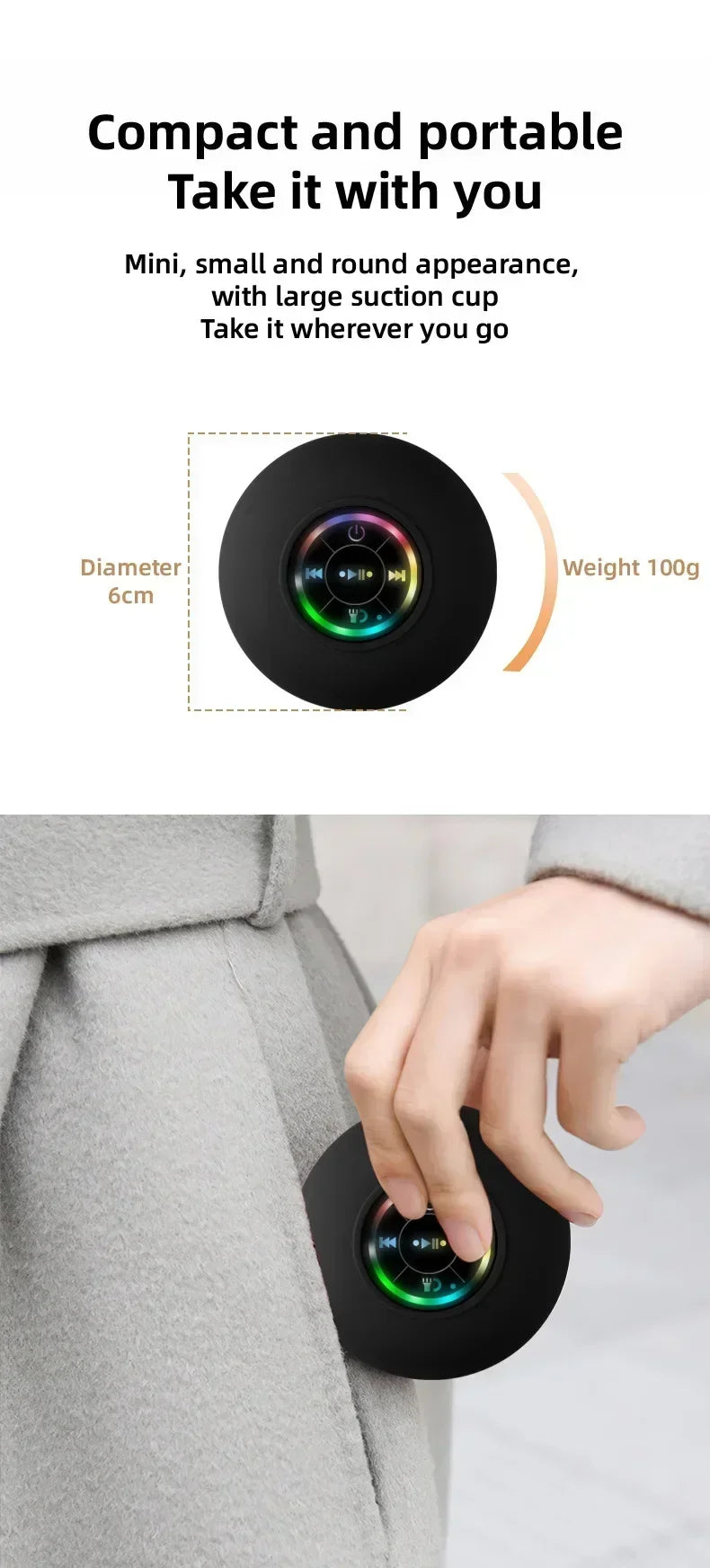 Mini Bluetooth Waterproof Speaker with LED Lights