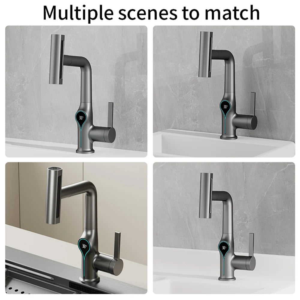 Digital Waterfall Basin Faucet with Temperature Display