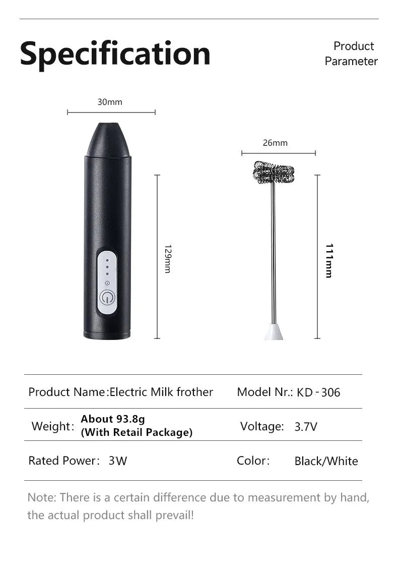 Wireless Electric Milk Frother USB Handheld Whisk for Coffee & Cappuccino