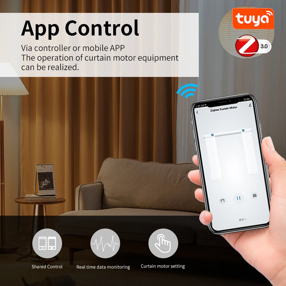 Smart Curtain Motor – Tuya WiFi/Zigbee | RF Remote + App + Alexa/Google