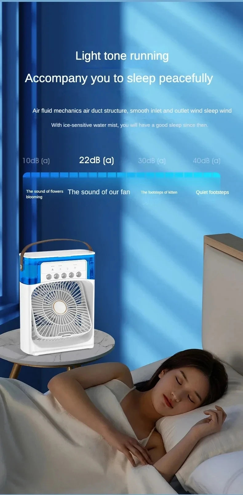 Portable Air Conditioner Fan - USB Electric Fan, LED Night Light, Water Mist Humidifier