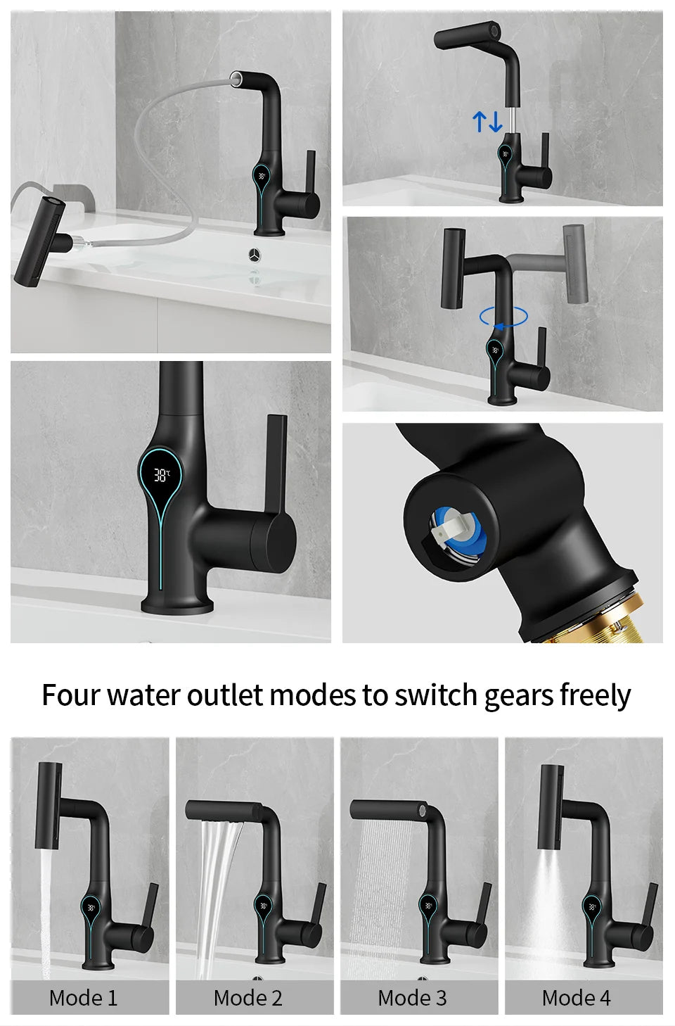 Digital Waterfall Basin Faucet with Temperature Display