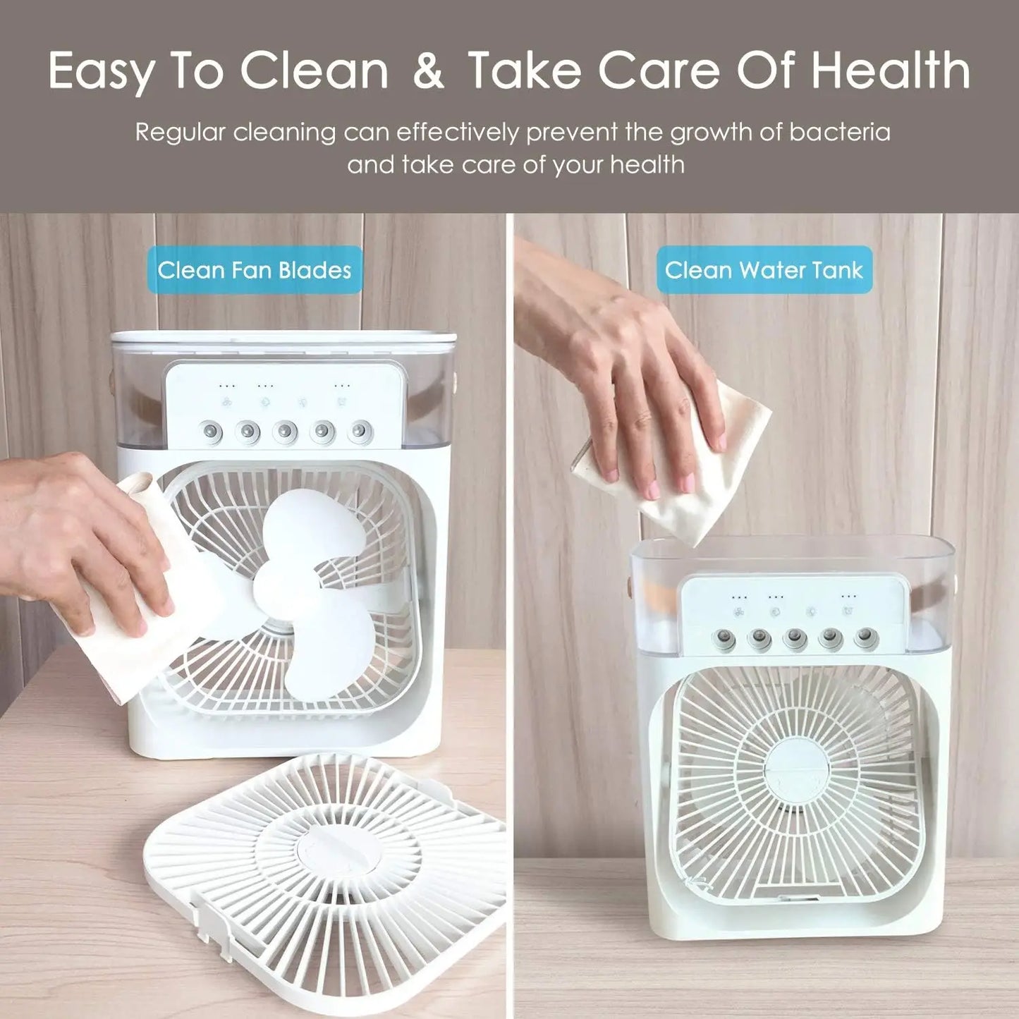 Portable Air Conditioner Fan - USB Electric Fan, LED Night Light, Water Mist Humidifier