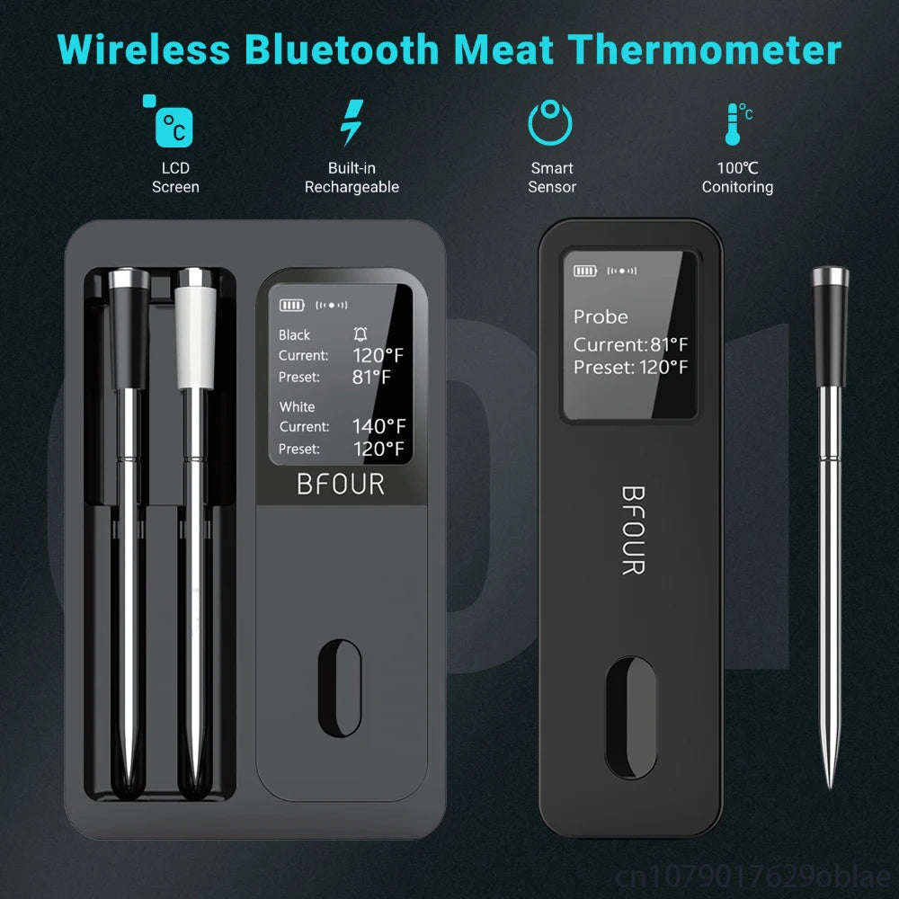 Wireless Bluetooth Meat Thermometer with LCD & Waterproof Probes