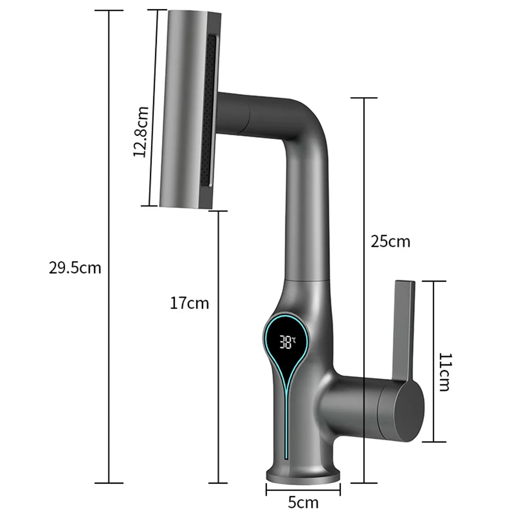 Digital Waterfall Basin Faucet with Temperature Display