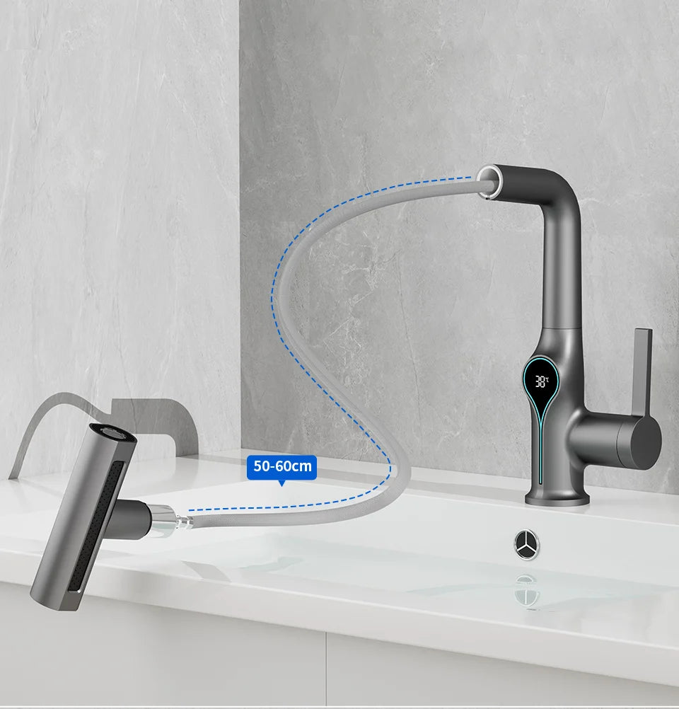 Digital Waterfall Basin Faucet with Temperature Display