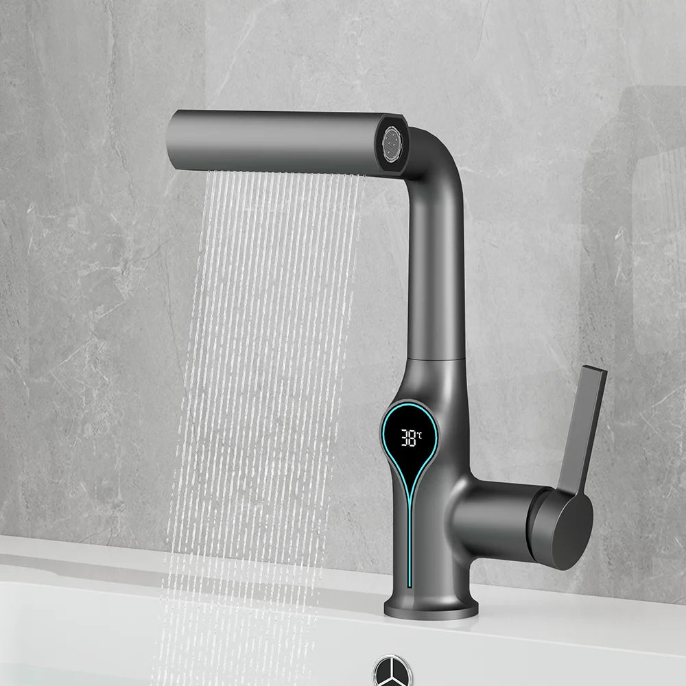 Digital Waterfall Basin Faucet with Temperature Display