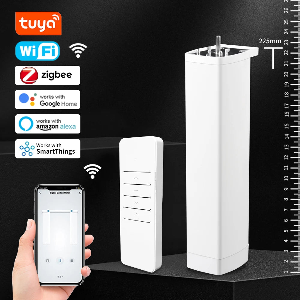 Smart Curtain Motor – Tuya WiFi/Zigbee | RF Remote + App + Alexa/Google