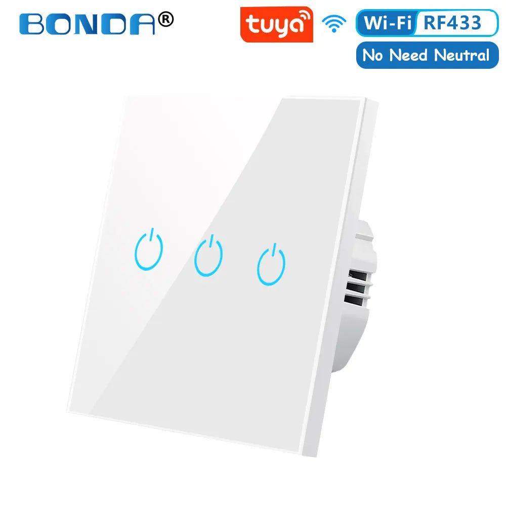 Smart WiFi Touch Light Switch – No Neutral Wire, Works with Alexa, Google Home & Tuya
