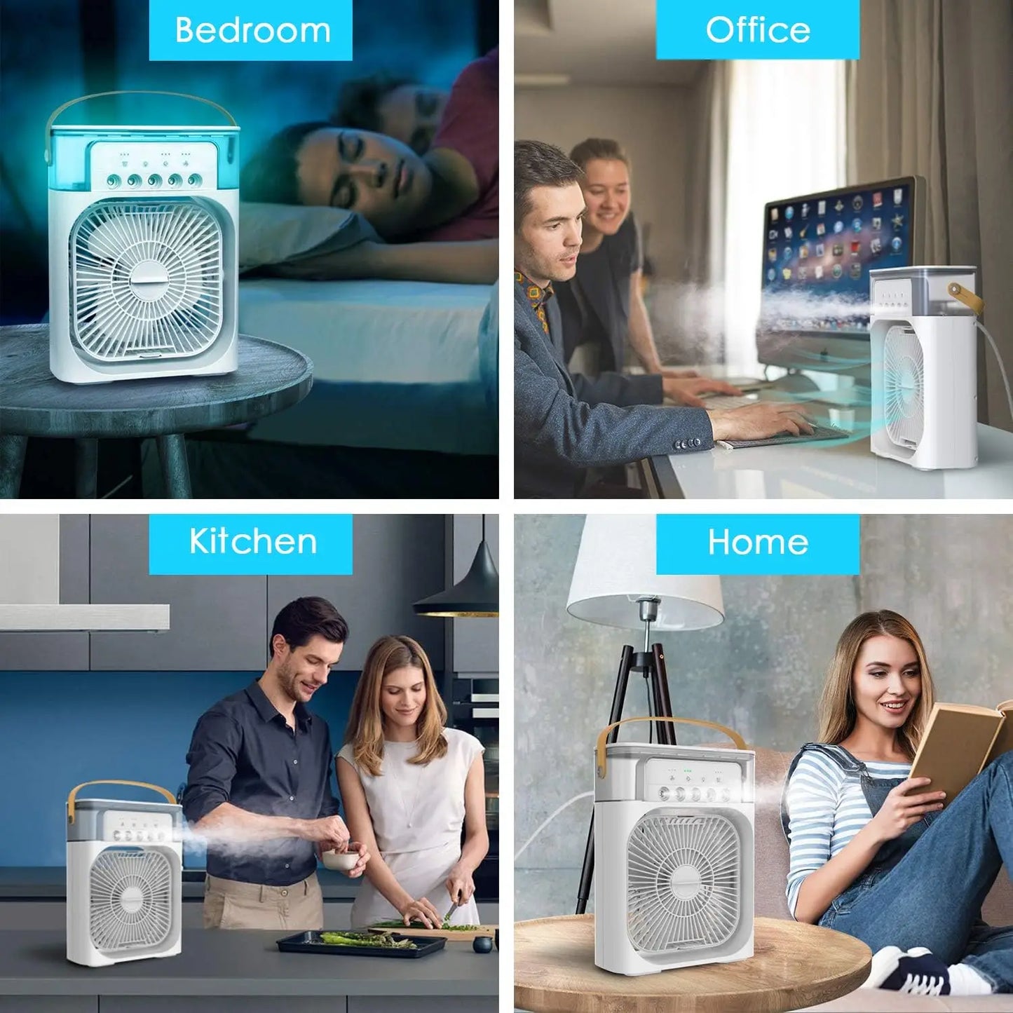 Portable Air Conditioner Fan - USB Electric Fan, LED Night Light, Water Mist Humidifier