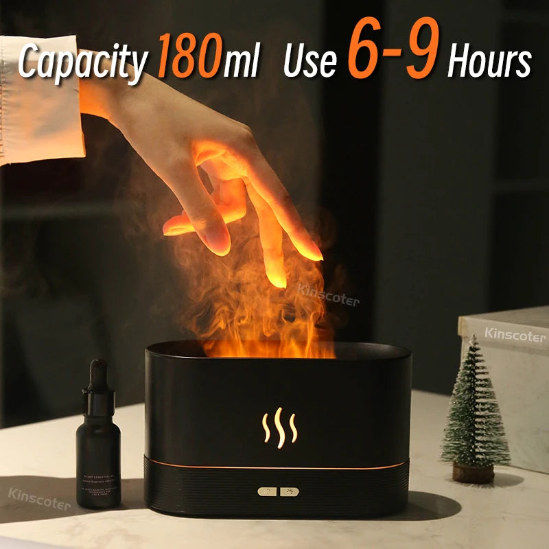 Aroma Diffuser – Cool Mist Humidifier, LED Flame Lamp & Essential Oil Fogger