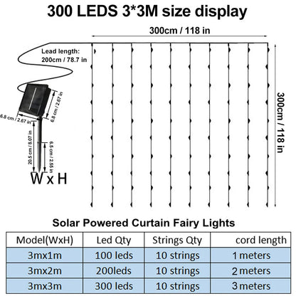 Solar Curtain Fairy Lights | 300 LEDs for Outdoor, Garden & Holiday Magic