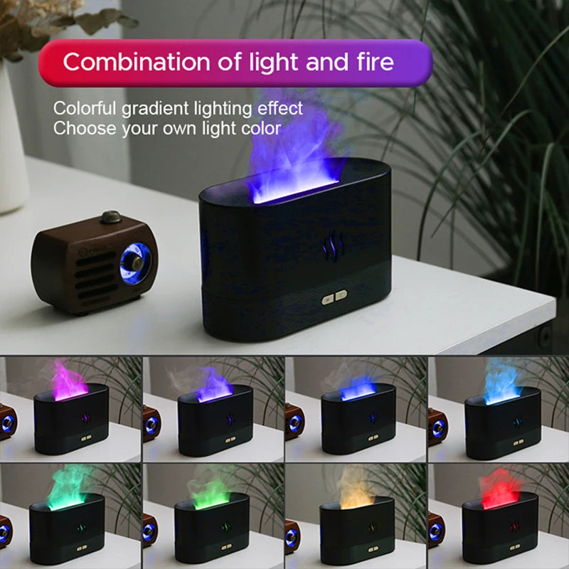 Aroma Diffuser – Cool Mist Humidifier, LED Flame Lamp & Essential Oil Fogger