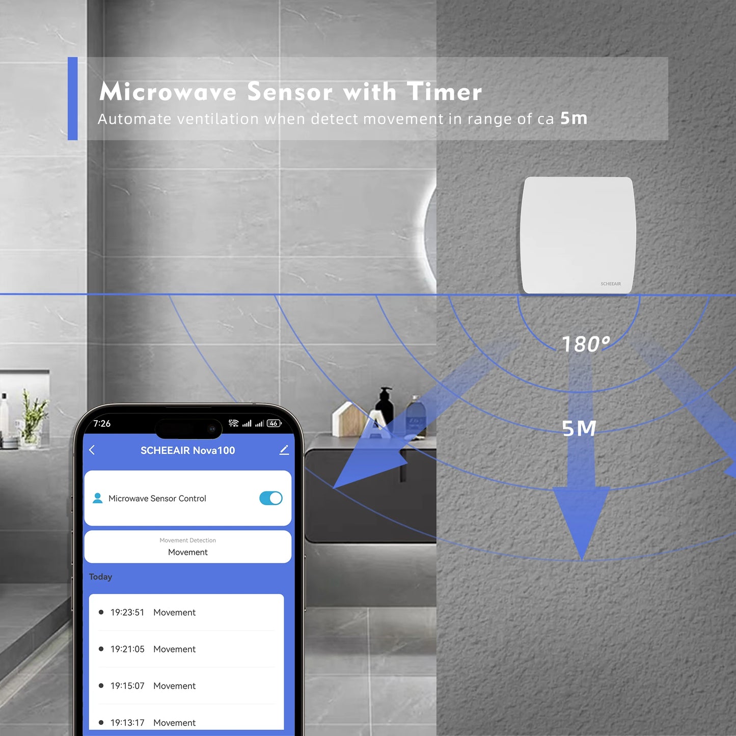 Smart Life WiFi Bathroom Exhaust Fan with Humidity & Motion Sensors