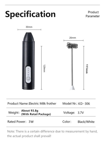 Wireless Electric Milk Frother USB Handheld Whisk for Coffee & Cappuccino