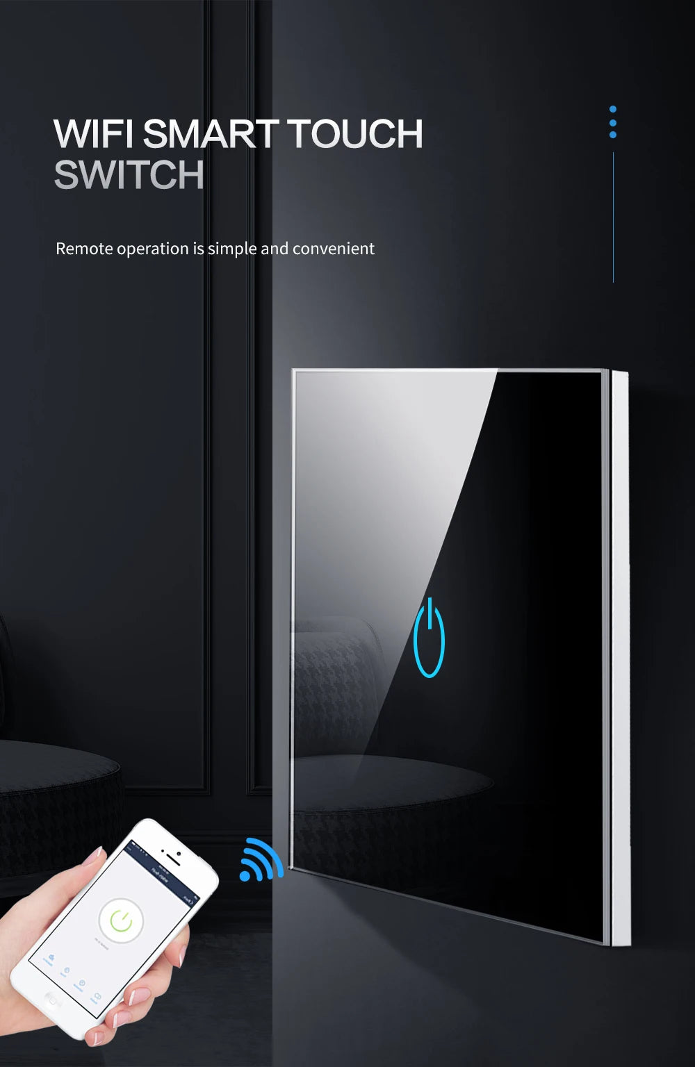 Smart WiFi Touch Light Switch – No Neutral Wire, Works with Alexa, Google Home & Tuya