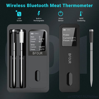 Wireless Bluetooth Meat Thermometer with LCD & Waterproof Probes