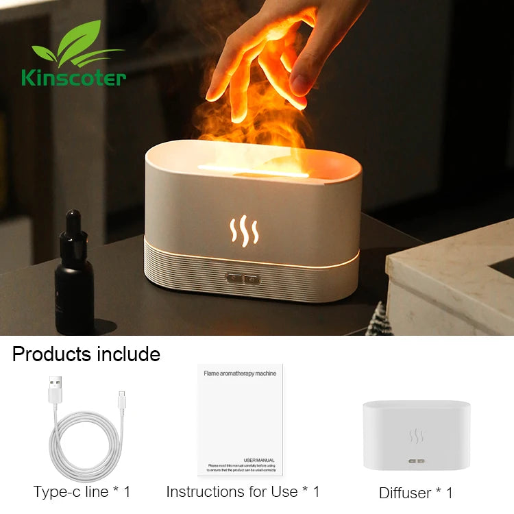 Aroma Diffuser – Cool Mist Humidifier, LED Flame Lamp & Essential Oil Fogger