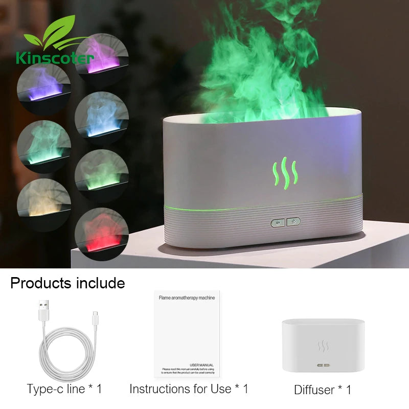 Aroma Diffuser – Cool Mist Humidifier, LED Flame Lamp & Essential Oil Fogger