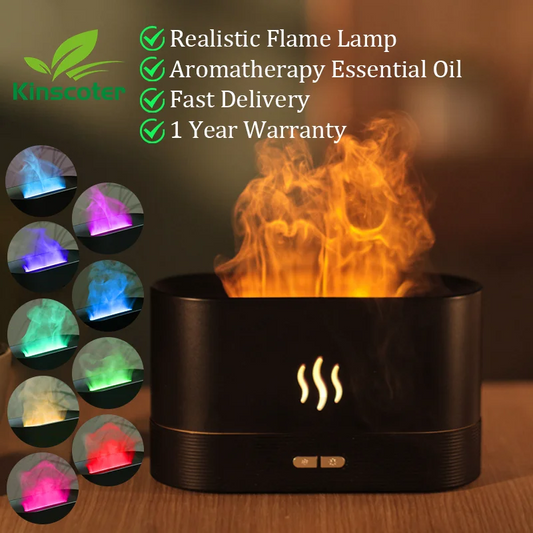 Aroma Diffuser – Cool Mist Humidifier, LED Flame Lamp & Essential Oil Fogger