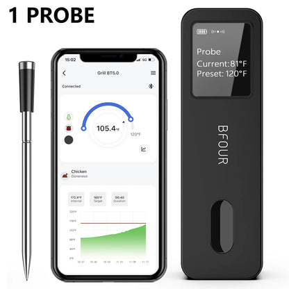 Wireless Bluetooth Meat Thermometer with LCD & Waterproof Probes