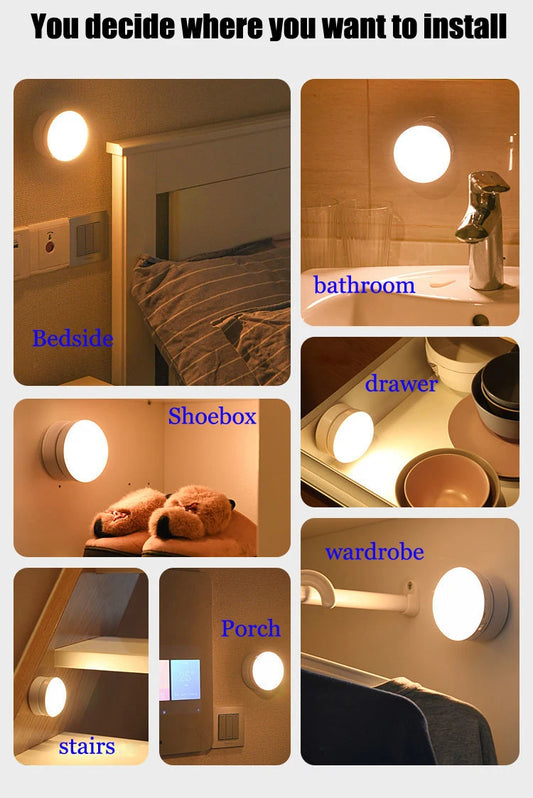 Motion Sensor LED Night Light – USB Rechargeable & Silent Glow